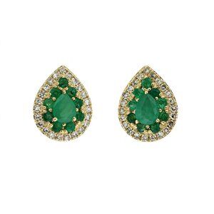 0.75 CT Natural Emerald 0.20 CT Diamonds 14K Gold Pear Shape Screw Back Earrings
